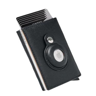 Imagem de JENOSS Jarvis Agony Carteira de couro Saffiano de flor integral pop up premium inteligente para homens, Preto e marrom (capa cinza), Air Tag Tracker Slot, Ranhura AirTag