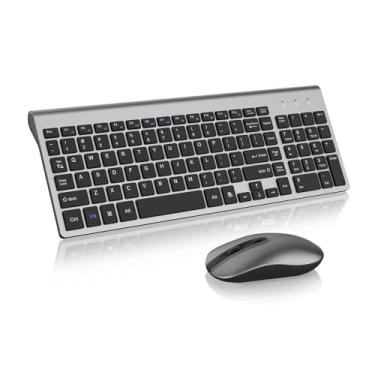 Imagem de cimetech EasyTyping KF10 Combo teclado e mouse sem fio, [teclas de interruptor de tesoura silenciosas][teclas que economizam trabalho] Teclado e mouse de computador sem fio ultrafino, configuração