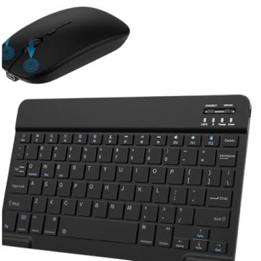 Imagem de Combo de teclado e mouse Bluetooth ultrafino, portátil, recarregável, teclado sem fio para tablet Android, celular, smartphone, iPhone, iPad, Pro, Air 10.2 10.9 11 12.9 33.0 cm (preto)