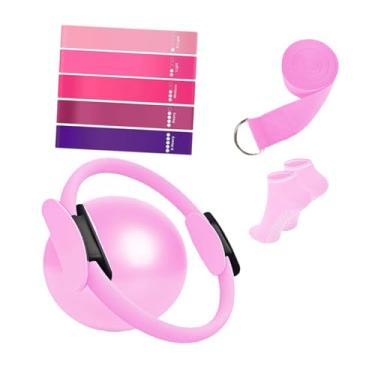 Imagem de menolana Conjunto de 9 anéis de Pilates, equipamento de treino para casa com dupla, faixas de resistência para presente, bola de Pilates para braços, Rosa