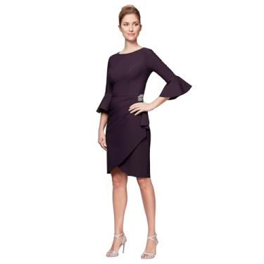 Imagem de Alex Evenings Vestido feminino plus size curto emagrecedor com mangas de sino, Berinjela, 46