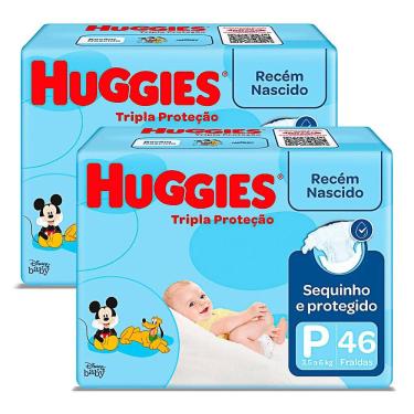 Imagem de Kit 2 Fralda Huggies Tripla Proteção Tamanho P Pacote Mega com 46 Unidades cada
