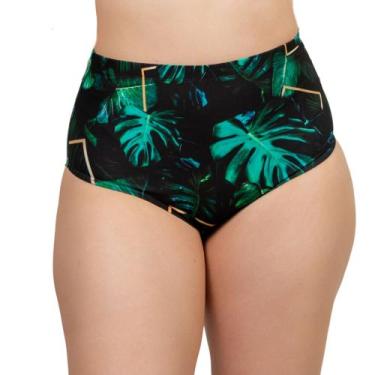 Imagem de Biquini Plus Size Calcinha Hot Pant Estampada Cintura Alta Proteção UV