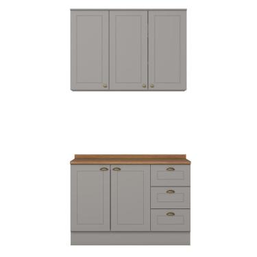 Imagem de Cozinha Americana 2 Peças Cinza Com Tampo Nature - Móveis Henn Cinza/nature