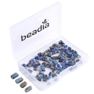 Imagem de Beadia Contas de pedra lápis-lazúli natural Tila 5 x 2 mm retangulares 2 furos para fazer brincos de pulseira faça você mesmo, 38 cm/fio