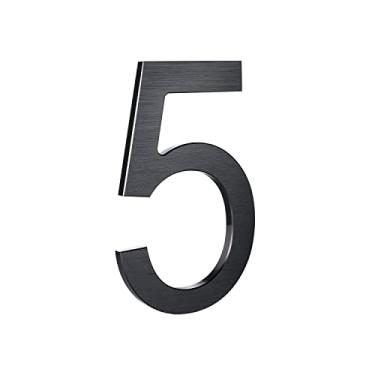 Imagem de Números de casas flutuantes modernos - 1,5 cm de altura em alumínio escovado sólido número de endereço/à prova de desbotamento/à prova d'água/acabamento preto elegante/número 5