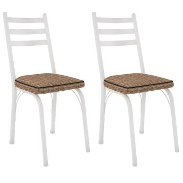 Imagem de Kit 2 Cadeiras Para Cozinha Tubular D-13 Nara De Aço Branco/rattan