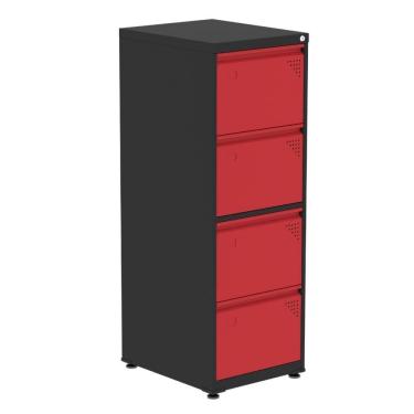 Imagem de Armário De Arquivo Oficio 4 Gavetas Pandin 47 Cm (larg) Aço Preto C- Frente Gaveta Vermelha C- Chave