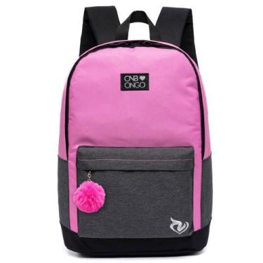 Imagem de Mochila Bolsa Onbongo Escolar Faculdade Juvenil Feminina Rosa Pompom P