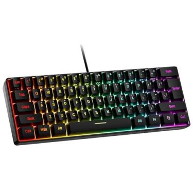 Imagem de Snpurdiri Teclado para jogos 60% com fio, mini teclado ultracompacto com retroiluminação RGB, impermeável, compacto, 61 teclas para PC/Mac Gamer, digitador, viagens, fácil de transportar em viagem de