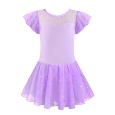 Imagem de EQSJIU Vestido de balé de manga com babados para meninas de 1 a 10 anos, Malha B roxa, 2-3 Anos