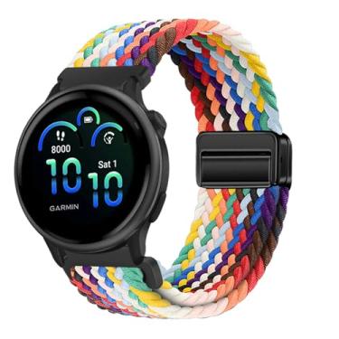 Imagem de CeiLarv Pulseira de relógio de 20 mm para Garmin Vivoactive 6/Approach S44/Approach S50/Forerunner 165 Music/Vivoactive 5/Vívomove Trend com fivela magnética, pulseira de nylon respirável - arco-íris