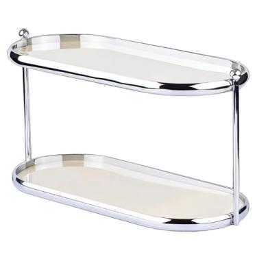 Imagem de Prateleira organizadora de perfume de 2 camadas, moldura de aço inoxidável com bandejas de acrílico, rack de armazenamento para maquiagem, cuidados com a pele, frascos de fragrância, exibição de