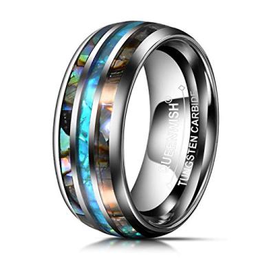 Imagem de Alianças de casamento de carboneto de tungstênio infinito de 8 mm opala azul real e concha de abalone incrustado - anel infinito joia de casamento, Carboneto de tungstênio, Sem pedra preciosa