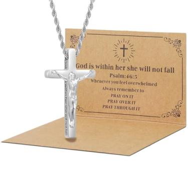 Imagem de DS Colar de cruz para mulheres e homens, versículo bíblico de Jesus Cristão, pingente de corrente cruzada, aço inoxidável, fé, colares religiosos, crucifixo, joia presente, adjustable, Aço inoxidável,