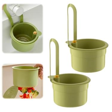 Imagem de Cesta de filtro de pia, cesta de filtro suspensa para torneira, coletor de resíduos de alimentos autolimpante, cesto de drenagem de cozinha de despejo automático (verde, 2 peças)