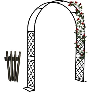 Imagem de Metal Garden Arbor Plantas Trepadeiras Arco De Aço 79 "87" 102 "55" 71 "w Outdoor Rose Trellis Arco Decoração De Festa Tubo Quadrado, Black, 240cm x 250cm