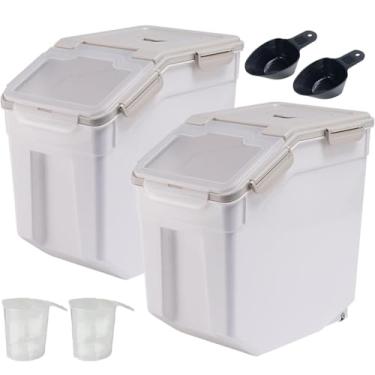 Imagem de MC MEICHUANG Recipiente Para Armazenamento De Farinha 50 Libras, Pacote Com 2 Recipientes Arroz Copo Medidor E Colher, Caixa Ração Cães Gatos, Cinza