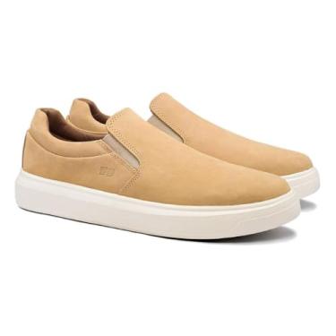 Imagem de Tênis Slip On Masculino Casual Couro Nobuck Conforto 39 Marrom Claro