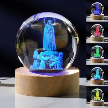 Imagem de Precious Memorial Estátuas 3D Virgen Fatima FORTUGAL Decorações com Base LED Colorida - Presentes Religiosos para Mulheres Cristal Gravado a Laser Nossa Senhora de Fátima A Abençoada Virgem Maria