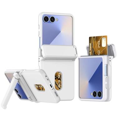 Imagem de HAOMRIYL Capa carteira para Samsung Galaxy Z Flip 7, capa de telefone com suporte protetor de dobradiça com suporte de cartão oculto Slim Fashion Hard PC, branca, flip 7