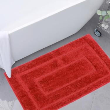 Imagem de Royannie Tapete de porta interno vermelho 51 x 81 cm, tapete de banho antiderrapante, suporte de borracha, tapete de microfibra absorvente macio lavável na máquina, tapetes clássicos de baixo perfil