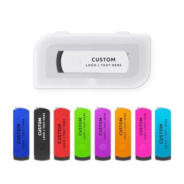 Imagem de Pen drive USB personalizado, pacote com 50 canetas giratórias personalizadas, pen drive USB 2.0, ideal para presentes corporativos, eventos de negócios e brindes promocionais (1 GB, com caixa de