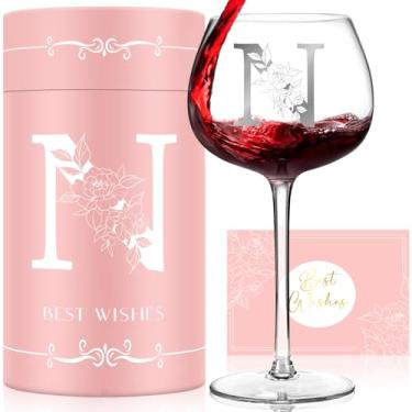 Imagem de Presentes personalizados para mulheres, monograma A-Z taça de vinho presentes personalizados, presentes exclusivos de aniversário e Natal para mulheres, presentes iniciais de taças de vinho para ela