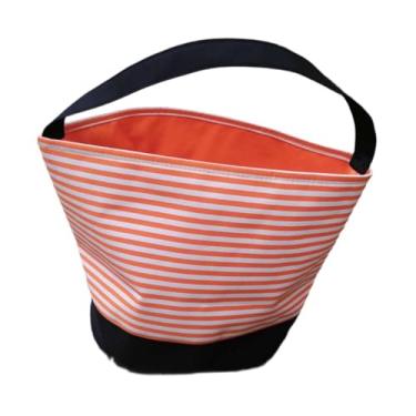 Imagem de oshhni Cesta de doces de Halloween para crianças, bolsa infantil leve com alças, cesta de presente portátil, balde de doces ou travessuras, Listras Laranja