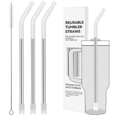 Imagem de Prurex Canudos de metal reutilizáveis com ponta de silicone para Stanley 1,134 g, canudos de aço inoxidável para copo de 1,134 g, 3 tubos retos e 6 pontas e 1 escova Cleanr (transparente)