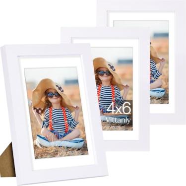 Imagem de Vittanly Conjunto de 3 porta-retratos 10 x 15 cm, exiba imagens de 9 x 12 cm com tapete ou 10 x 15 cm sem tapete para montagem na parede ou mesa, molduras para decoração de parede, madeira projetada