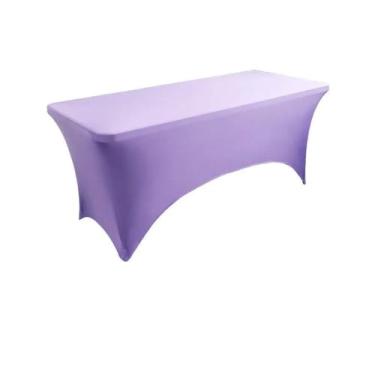 Imagem de Toalha de mesa de elastano opcional de 4 pés, 5 pés, 6 pés e 8 pés, alta elasticidade, capa de mesa de casamento, hotel, aniversário, toalha de mesa dobrável para coquetel, lilás, 5 pés (152 x 75 x 7