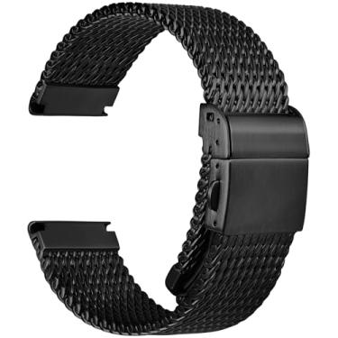 Imagem de REZERO Pulseiras masculinas de malha para relógio milanês de aço inoxidável 316L com fechos dobráveis atualizados, pulseiras foscas escovadas, substituições de pulseira de metal prata/preta - 19/20/21