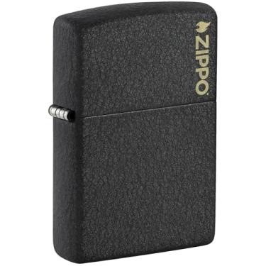 Imagem de Zippo Isqueiro de bolso clássico preto Crackle® com logotipo Zippo
