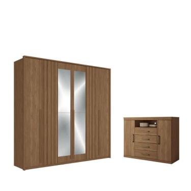 Imagem de Kit Roupeiro 6 Portas Espelho E Cômoda Tommy Jatoba