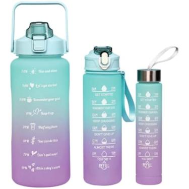 Imagem de Kit 3 Garrafas de Água Squeeze Galão 2 Litros, 900 ml e 300ml Motivacional Colorida Academia Antivazamento com Frases (Cores Sortidas)