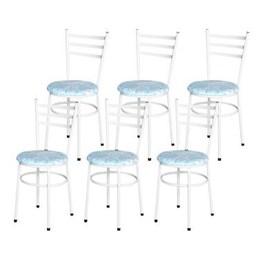 Imagem de Conjunto 6 Cadeiras Epóxi Branca Para Cozinha Assento Estampado Floral Gelo