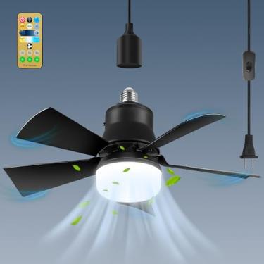 Imagem de Ventilador de teto com plugue de 39,9 cm com luz, pequeno ventilador de suspensão circulador de refrigerador de ar, ventilador de gazebo suspenso com cabo de plugue para ambientes internos e externos