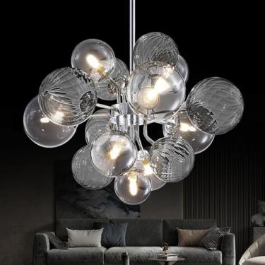 Imagem de Lustre de bolhas de meados do século 8 luzes 61.0 cm Globo Sputnik Lustres modernos de prata com 15 bolhas, luminárias para sala de jantar, cozinha, sala de estar, quarto, hall de entrada