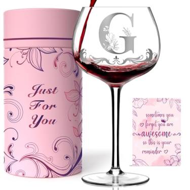 Imagem de Presentes de monograma personalizados para mulheres - taça de vinho com inicial A-Z personalizada, presentes exclusivos de aniversário e Natal para ela, mãe, esposa, irmã, filha, amiga (letra G)