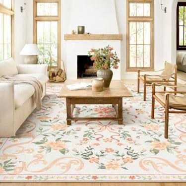 Imagem de YesRug Tapete floral laranja 20 x 25 cm, tapetes laváveis para quarto, sala de estar, sala de jantar, quarto de crianças, escritório, sala de jogos, decoração de casa de fazenda moderna boho tapete