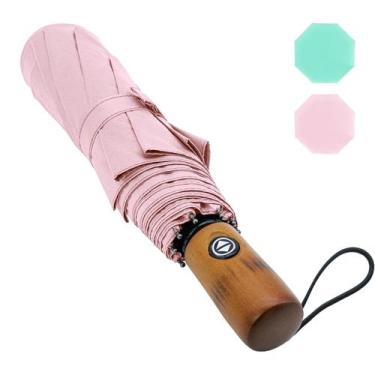 Imagem de Guarda-chuva Pumi-geous Wooden Handle automático à prova de vento rosa