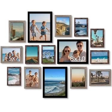 Imagem de BESCRCL Pacote com 15 porta-retratos para decoração de parede de vidro real para montagem ou exibição de mesa, conjunto de molduras de galeria para sala de estar, 3 peças 20 x 25 cm, preto, 6 peças 12
