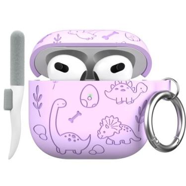 Imagem de Capa para AirPods de 4ª geração Maxjoy gravada em roxo dinossauro