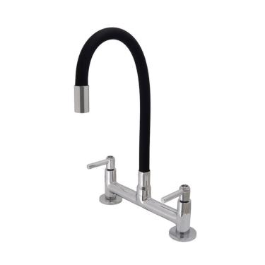 Imagem de Torneira Misturador Cozinha Mesa Bancada Tubo Color Flexivel Preto Metal Cromado Luxo
