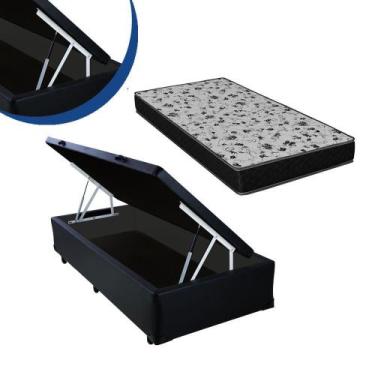 Imagem de Cama Box Baú Solteiro Colchão Espuma D33 Bordado + Box Sintético Preta