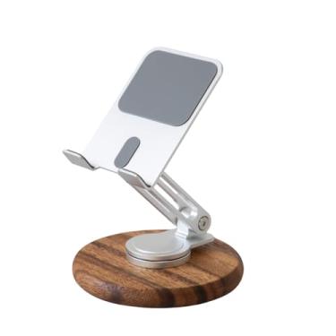 Imagem de muso wood Suporte de celular para mesa, suporte dobrável giratório 360 para iPhone com base de acácia, suporte ajustável para celular de viagem para todos os smartphones, iPhones, iPads