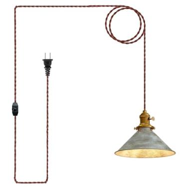 Imagem de Oyisen Luzes de suspensão com cabo de plugue gaiola de prata antiga lâmpada pendente industrial com lâmpadas Edison, lâmpada suspensa com acabamento de metal vintage envelhecido para iluminação de