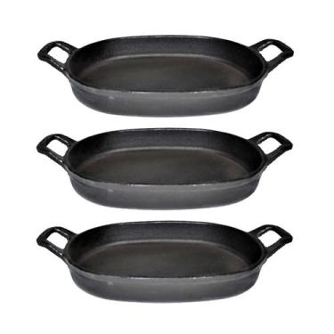 Imagem de Kit 3 Assadeira De Ferro Lisa Oval Alça Ferro St 35X24Cm - Rig Fundido