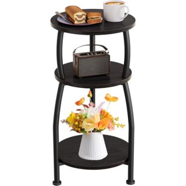 Imagem de Yuede Mesa lateral redonda pequena, mesa de canto de 3 camadas com prateleira de armazenamento, mesa de café fina, mesa de centro resistente e fácil de montar para espaços pequenos, canto da sala de
